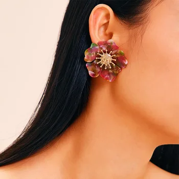 Moda Renk Çiçek Dangle Küpe kadın Tasarım Kolye Akrilik Çiçek Kişilik Abartılı Çiçek Küpe Takı