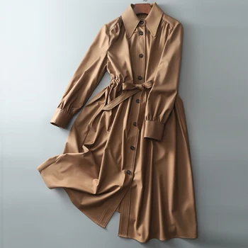 Ilkbahar Sonbahar Zarif Uzun Kadın Siper Lace Up Casual Turn-Aşağı Yaka Palto Artı Boyutu Uzun Kollu Rüzgarlık Kadın Siper