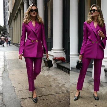 Streetwear Kadın Blazer Takım Elbise Şık Mor Moda Kruvaze Ceket Custom Made Günlük Rahat Ofis kadın mont
