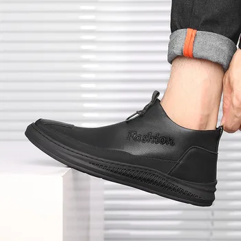 2022 Bahar Yeni erkek deri ayakkabı Rahat Moda İngiliz Yüksek top Yuvarlak Ayak Slip-on Sneakers spor ayakkabı platform ayakkabılar