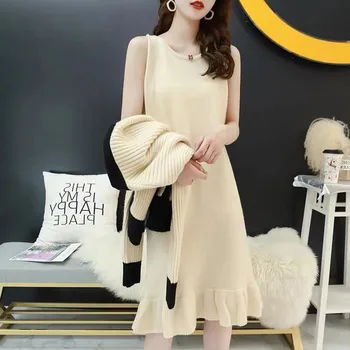 Kazak Takım Elbise Kadın 2020 Sonbahar Kış Kaşmir Örme uzun elbise Hırka Ceket İki Parçalı Set Yün Kıyafetler Giysileri Kadın