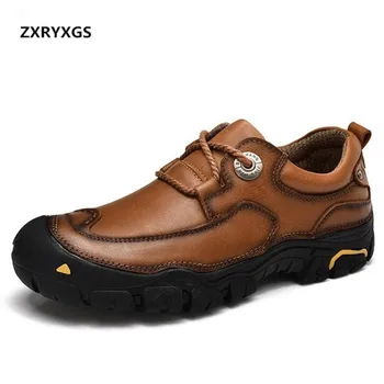 Sıcak Satış 2023 Yeni Moda Bahar Açık erkek ayakkabısı Düz rahat ayakkabılar Kaymaz Kafa Katman İnek deri ayakkabı Erkekler Sneakers