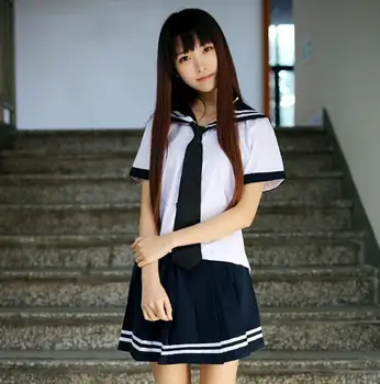 Denizci okul üniforması Japon Genç Kız Elbise Yaz Öğrenci Sui