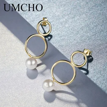 UMCHO 925 Ayar Gümüş Takı Sarı Damla Küpe Kadınlar Için Kabuk Boncuk Küpe Kore Moda Parti Hediye 925 Güzel Takı