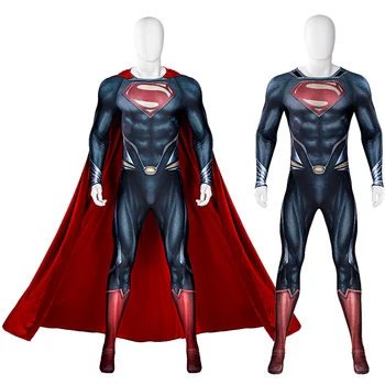 Süper kahraman Clark Cosplay Kıyafet Çelik Yetişkin Erkekler Kostüm Yüksek Kaliteli Baskı Tulum Pelerin Özelleştirilebilir