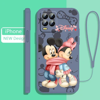 Mickey Minnie Pembe telefon kılıfı OPPO Realme İçin GT Neo 3 2 Ana 8 9 Narzo 50A 50i Reno 7 Sıvı Halat Şeker Renk Kabuk Fundas