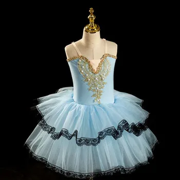 Çocuklar Mavi Balerin Bale TUTU dans elbise Çocuk Gözleme Kuğu Gölü Dans Kostümleri Giyim Giyim Bale Kıyafetleri Kızlar İçin