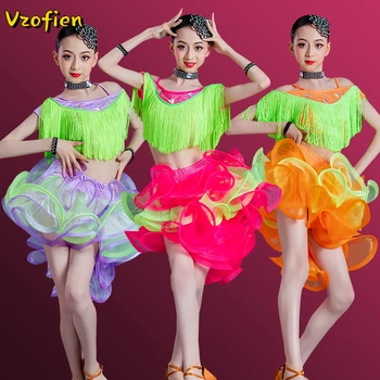 Kızlar Latin dans elbiseleri Tango Salsa Kostüm Balo Salonu Cha Cha Samba Rekabet Dans Kostüm Çocuk Latin Uygulama Elbise