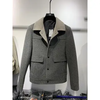 2021 Sonbahar Kış Erkekler Turn-aşağı Yaka Palto Yün Katı Uzun Kollu Ceketler Erkekler Paltolar Streetwear Moda Giyim B409
