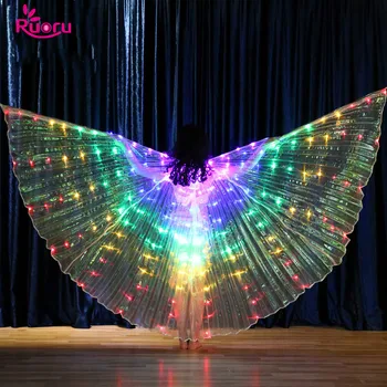 Ruoru gökkuşağı renk kız led ısis kanatları ayarlanabilir sopa ile çocuk çocuklar oryantal dans led kanatları sahne performansı sahne