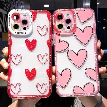 Aşk Kalp Şeffaf Telefon Kılıfı için iphone 11 12 13 Pro Max XS X XR 7 8 Artı SE 2020 Tampon Darbeye Dayanıklı arka Kapak