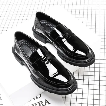 Ingiltere tarzı erkek loafer'lar nefes slip-on patent deri ayakkabı düğün parti elbiseler siyah gelgit platformu sneakers chaussure