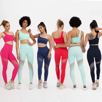 Örgü Yoga Seti Kadın Spor Giyim Spor Kadın Spor Tayt + Yastıklı Push-up Strappy Spor Sutyeni Spor Takım Elbise