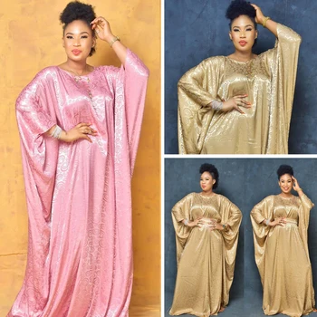 2021 Kadın afrika kıyafeti İpek Jakarlı Kaftan Gevşek Batwing Kollu Maxi Elbise Afrika Dashiki Moda Parti Akşam uzun elbise