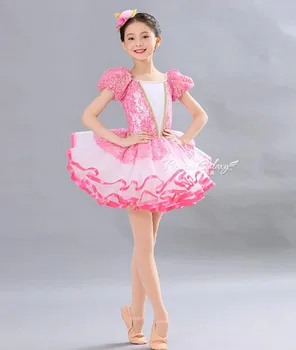 Sevimli Pembe Bale dans eteği Kız Okul DanceTroupe Bale TuTu Giyim Çocuk Bale Yarışması dans eteği