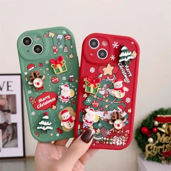 Noel Noel Baba Elk Telefon Kılıfı için iPhone 12 13 Mini 14 11 Pro Max X XR XS SE 2 2022 7 8 Artı Yumuşak TPU Kapak iPhone 1