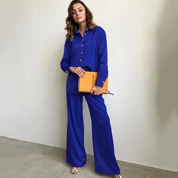 Yeni Varış Moda Setleri Kadınlar için Yaz Ofis Bayan Gömlek ve Uzun pantolon Mizaç Seksi İki Parçalı Setleri