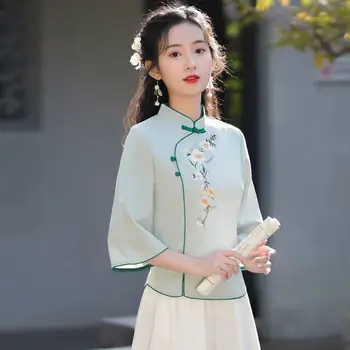 2022 tangsuit çin tarzı gömlek geleneksel çin giyim kadın çiçek baskı vintage parti hanfu bluz bayan qipao gömlek