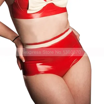 Kadın Kauçuk Lateks Külot Kırmızı Ve Beyaz Kadın Şort Külot Sıkı Iç Çamaşırı Custom Made S-LPW0518