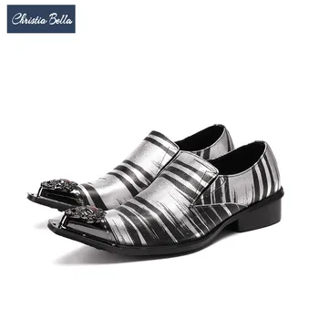 Christia Bella Moda Çizgili Erkek Elbise Ayakkabı Hakiki Deri Düğün Erkekler Resmi Ayakkabı Sivri Burun Iş Oxford Ayakkabı Erkek