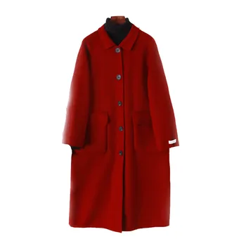 Sonbahar ceket kadın yeni çift taraflı naylon ceket kadın moda gevşek yün palto bayanlar uzun kış kaşmir paltolar kadın