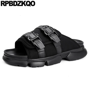 Spor tasarım ayakkabı Erkekler Yüksek Kaliteli Terlik Platformu Düz Yaz Slaytlar Örgü Rahat Trend Sneakers Sandalet Üzerinde Kayma Siyah