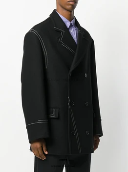 Gevşek iplik ve gevşek takım elbise yakalı ve kruvaze özel yün ceketli yeni kışlık erkek yün ceket .   S-6XL!!