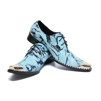 2019 Yeni Moda Erkekler Dantel-Up İş Elbise Ayakkabı Erkekler Mavi Kare Ayak parti ayakkabıları