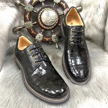 Otantik Egzotik Timsah Derisi erkek Rahat Siyah Derby Ayakkabı Hakiki Gerçek Gerçek Timsah Deri Erkek Dantel-up Oxford ayakkabı