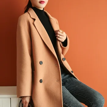 2021 yeni çift taraflı kaşmir ceket kadın Kore İnce küçük takım elbise %100 % saf yün tüvit ceket kalınlaşmış