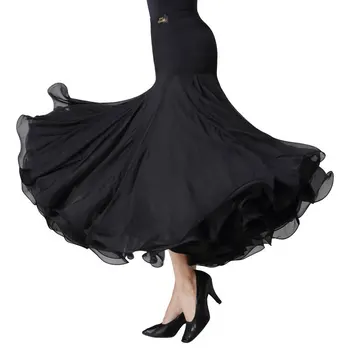 ÇİFT yeni kabarık tarzı balo salonu dans eteği uzun vals elbise tango uygulama etek popüler dans elbise akşam parti siyah