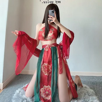 Çin Gelin Kıyafeti Seksi İç Çamaşırı Şifon See Through Egzotik Giyim Antik Çin Cosplay Kıyafet Klasik Kostümleri