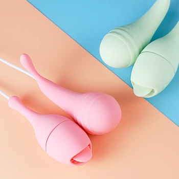 Çift Dil Yalama Vibratör Vajina Topları Klitoris Teşvik Vibratör Uzaktan Kumanda ile Kadın Masturbator Erotik ve Seks