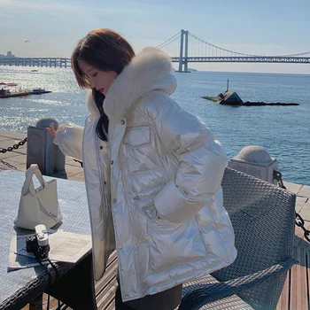 Şampanya Parlak Yüz Aşağı Pamuk kapitone ceket kadın Kore Versiyonu Gevşek Ins Küçük Koku Kısa Kapşonlu Ekmek Ceket
