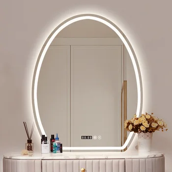 Düzensiz Oval ayna yatak odası makyaj ışıkları emniyet tıraş banyo aynası sıcak beyaz Espelho Para Banheiro banyo aksesuarları