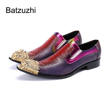 Batzuzhi Yeni Tasarım Lüks erkek ayakkabıları üzerinde Kayma Resmi Deri Elbise Ayakkabı Erkekler Mor İş, parti ve Düğün Ayakkabı Erkekler, 38-46
