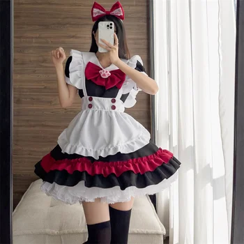 HAYA Artı Boyutu Cosplay Cadılar Bayramı Vampir Küçük Şeytan Hizmetçi Lolita Gotik Beyaz Kırmızı Hizmetçi Cosplay Anime Rol yapma Lolita Elbise