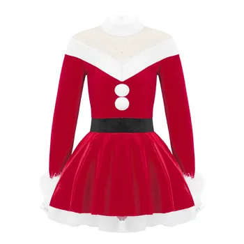 Kış Sıcak Bale Elbise Çocuk Kız Uzun Kollu Şenlikli Elbiseler Bodysuit Noel Partisi Kadife Elbise Noel Noel Baba Kostüm