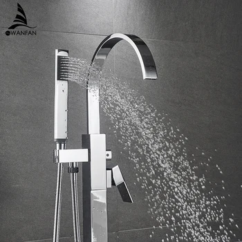 Krom Küvet Zemin Standı Musluk Mikser Tek Kolu musluk bataryası 360 Rotasyon Bacalı ABS duş başlığı Banyo Bataryası Duş 4015