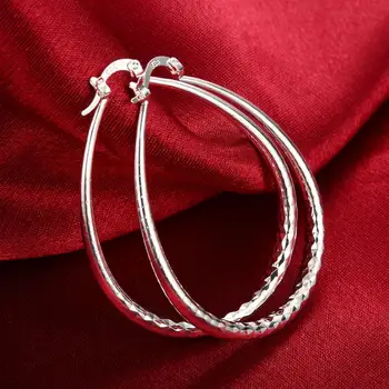 Güzel moda 925 Ayar Gümüş 4CM Büyük daire hoop Küpe Kadınlar için yüksek kalite parti düğün takısı Yılbaşı hediyeleri