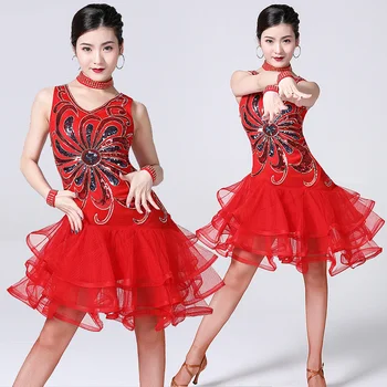 2022 Yeni Stil Kadın Latin Salsa Dans Elbise Pullu Boncuk Nakış Elbiseler Kızlar Cha Cha Balo Salonu Parti Yarışması Kostüm