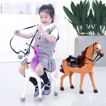 Akıllı Beyaz Ejderha At Oyuncak Elektrikli Küçük Ahşap At Koşu Çocuk At Binme Sallanan At Bebek Sürme Akıllı Diyalog