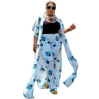 2022 Afrika Giysi Kadın Dashiki Baskı Şifon Kıyafetler Kadınlar için Afrika Artı Boyutu Elbise İç Pantolon 3 ADET Set