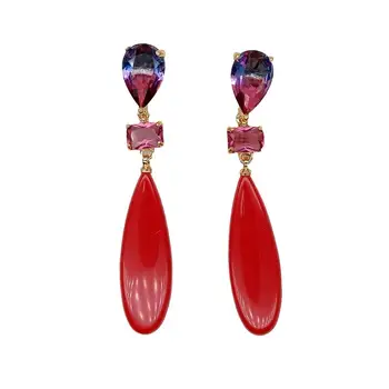 Y * YING Çok Renkli Kristal Kırmızı Turquoises Dangle Saplama Küpe vintage stil kadınlar için