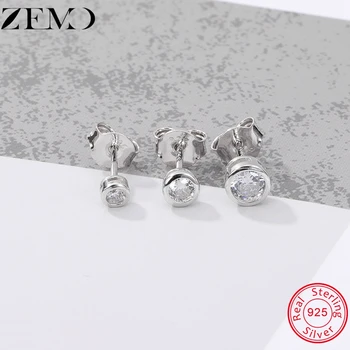 ZEMO AAA Kübik Zirkonya yuvarlak düğme küpe Kadınlar için Gerçek 925 Gümüş Kristal Küpe Helix Kabuklu Küpe Kızlar Piercing Takı