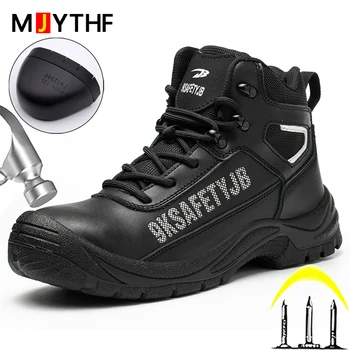 MJYTHF Yıkılmaz Ayakkabı Erkekler Anti-smash Anti-delinme Güvenlik Ayakkabıları Deri Çizmeler yürüyüş ayakkabıları İş Koruyucu ayakkabı Güvenlik