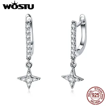 WOSTU Sıcak Satış Yeni 925 Ayar Gümüş Göz Kamaştırıcı Yıldız Damla Küpe Kadınlar Kız Için Marka Küpe Takı Hediye Sevgilisi DXE446