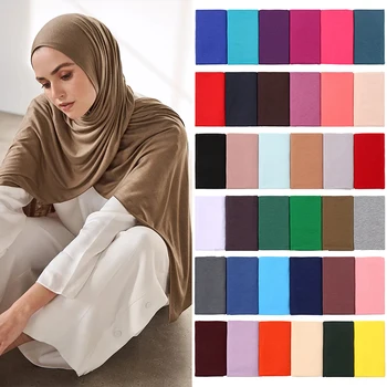 Moda Kadın Kızlar başörtüsü Eşarp İslam Kumaş Jersey Şal Wrap Müslüman Düz Kumaş Katı Eşarp 180 * 80cm Fular Toptan