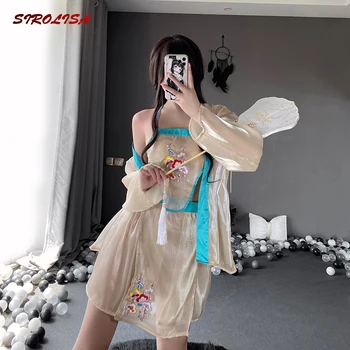 SİROLİSA Seksi Örgü Dantel Çin Antik Kadın Kıyafeti Erotik Nakış İç Çamaşırı Fantezi Cosplay Elbise Çiçek Gecelikler Yeni 2022