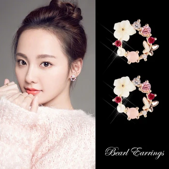 Ins Yeni moda taşlar Küpe Kadınlar İçin Kore Moda Basit Kız Tatlı Sevimli Renkli Kristal çiçek saplama küpe Aksesuarları